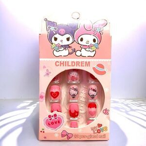 🤯5/$20🤯 Hello Kitty Pink And Red Heart Press On Nails For Kids